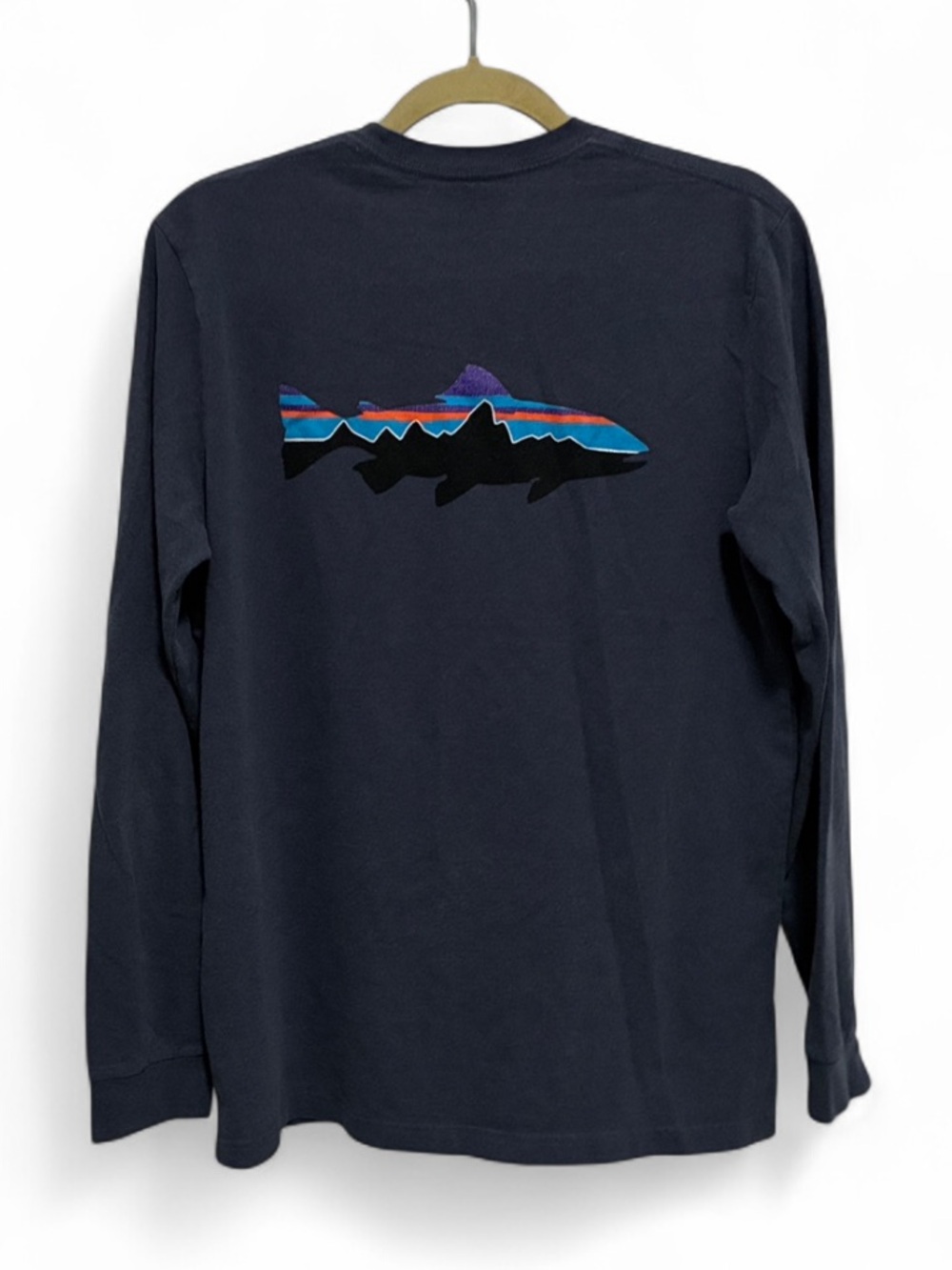 Patagonia Blue Long-Sleeve Graphic Shirt with Logo Print Fish Graphic